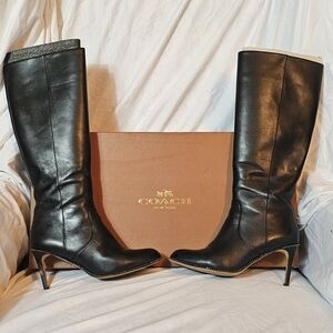 Coach Black Leather Heeled Boots Sz 8